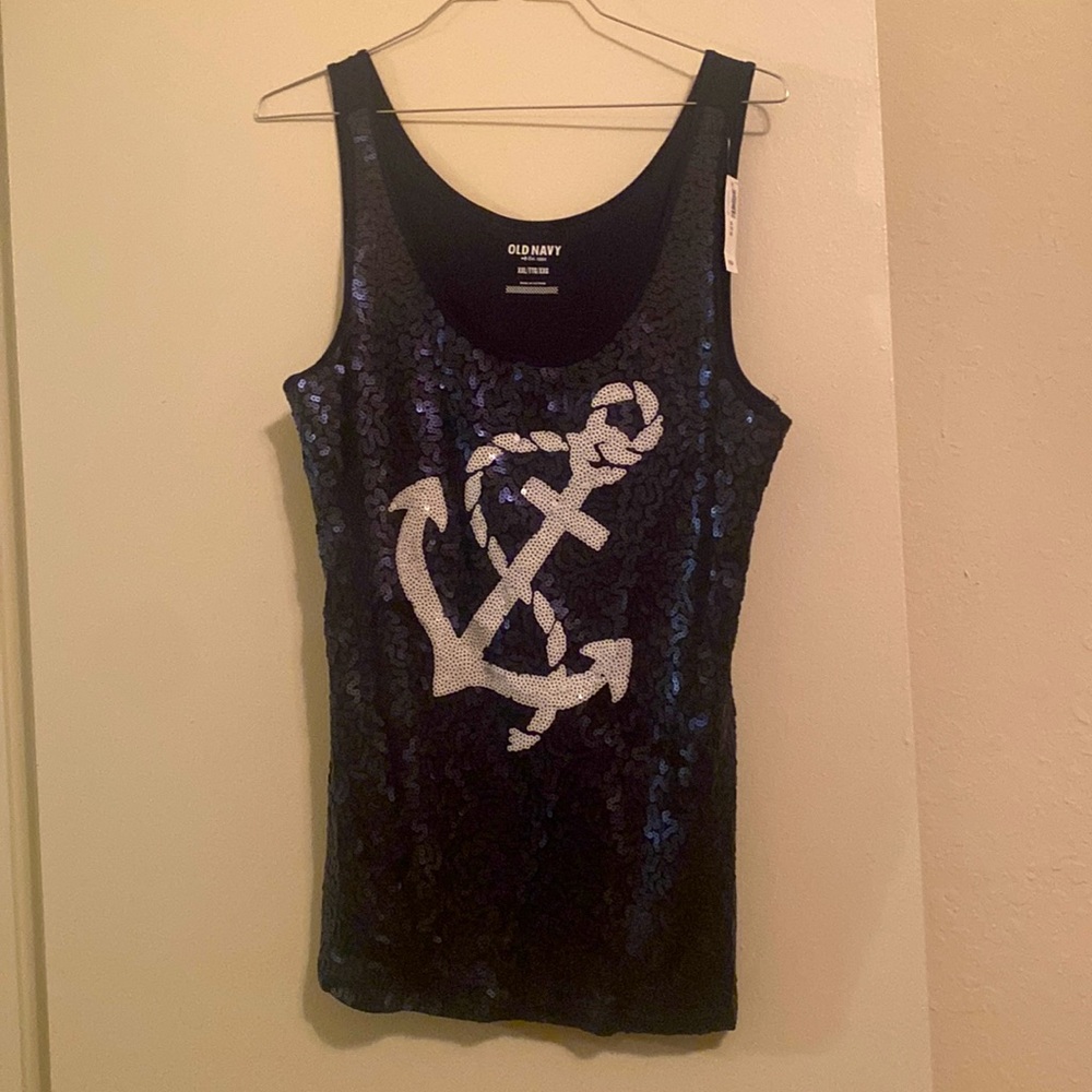 Women’s XXL Old Navy sequined anchor tank. Navy in color. Never worn. NWT.